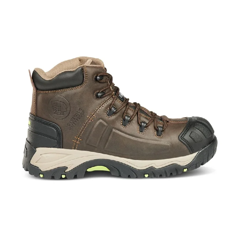 Men's work & safety boots with a gusseted tongue to keep out debrisApache Neptune Brown Non- Metallic Waterproof Safety Work Boot Men's work & safety boots with a gusseted tongue to keep out debrisApache Neptune Brown Non- Metallic Waterproof Safety Work Boot