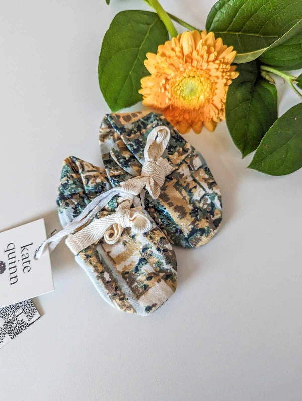 Men's stretchy fabric booties for easy on and offKate Quinn Cloth Booties in a Birch Tree Print (0-3m) Men's stretchy fabric booties for easy on and offKate Quinn Cloth Booties in a Birch Tree Print (0-3m)