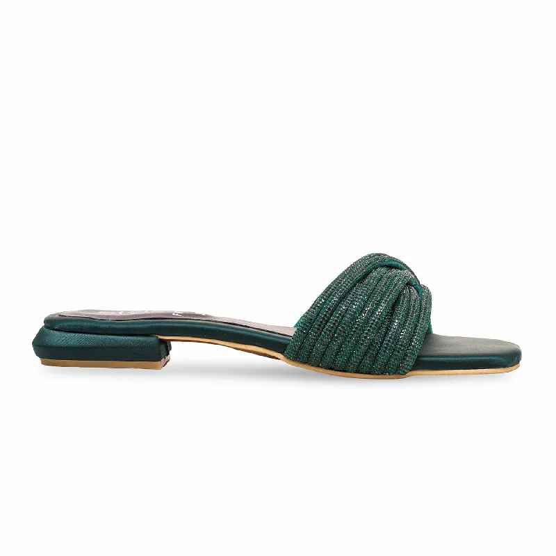 Leather men's slippers with a mule style Green Fancy Slipper FN7826