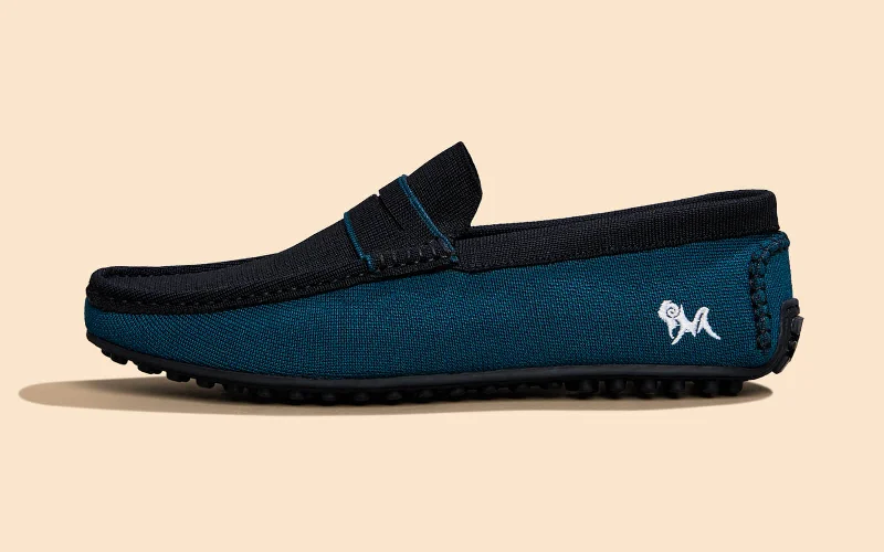 Men's loafers with a moc - toe design Men's loafers with a moc - toe design ReLive Knit Color Block Loafers : Teal/Black