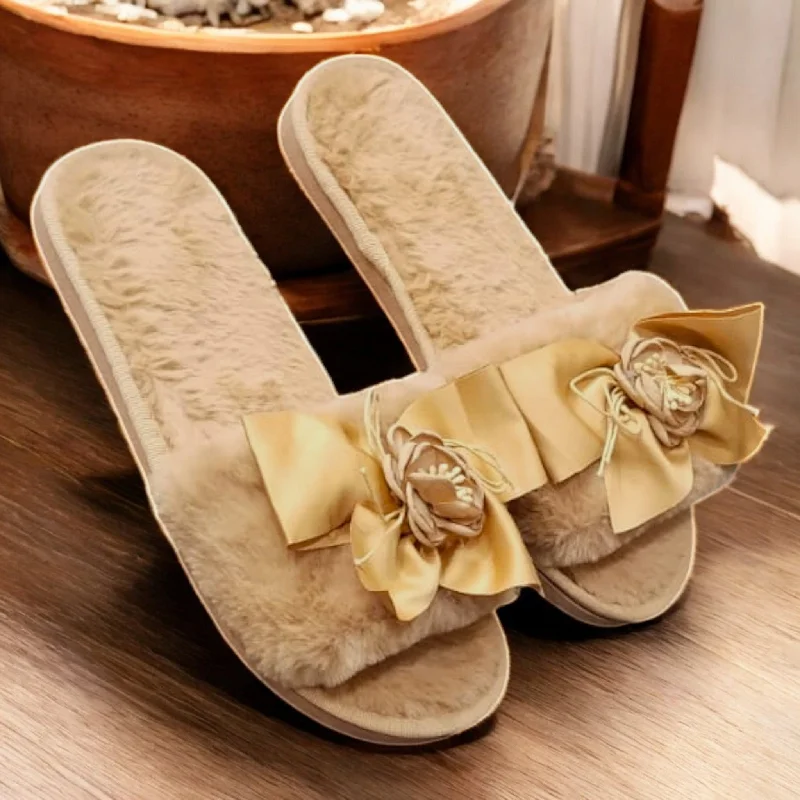 Men's plush slippers with a faux fur lining Mary-gold flower fur