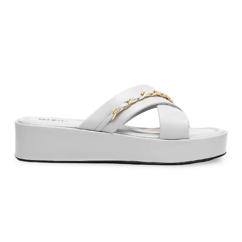 Men's slippers with a breathable fabric upper Grey Platform Heel Slipper PU0471