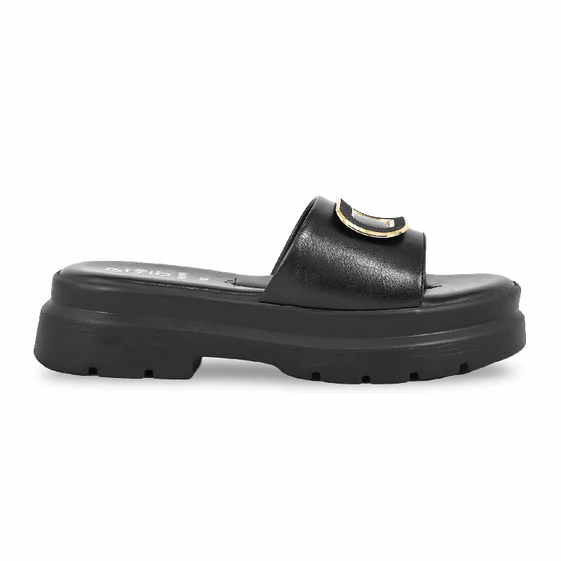 Men's slippers with a padded footbed for all - day comfort Black Platform Heel Slipper PU0501 Men's slippers with a padded footbed for all - day comfort Black Platform Heel Slipper PU0501