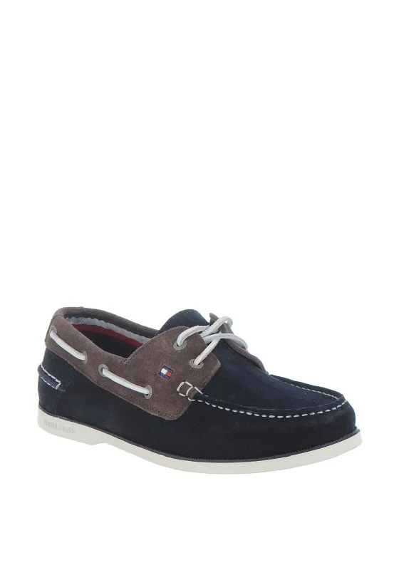 Men's casual shoes with a metallic trim Tommy Hilfiger Suede Slip on Boatshoe, Navy