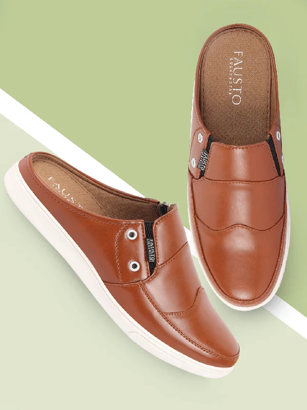 Men's casual shoes with a floral print for a unique style Men Tan Casual Back Open Classic Slip On Shoes Men's casual shoes with a floral print for a unique style Men Tan Casual Back Open Classic Slip On Shoes