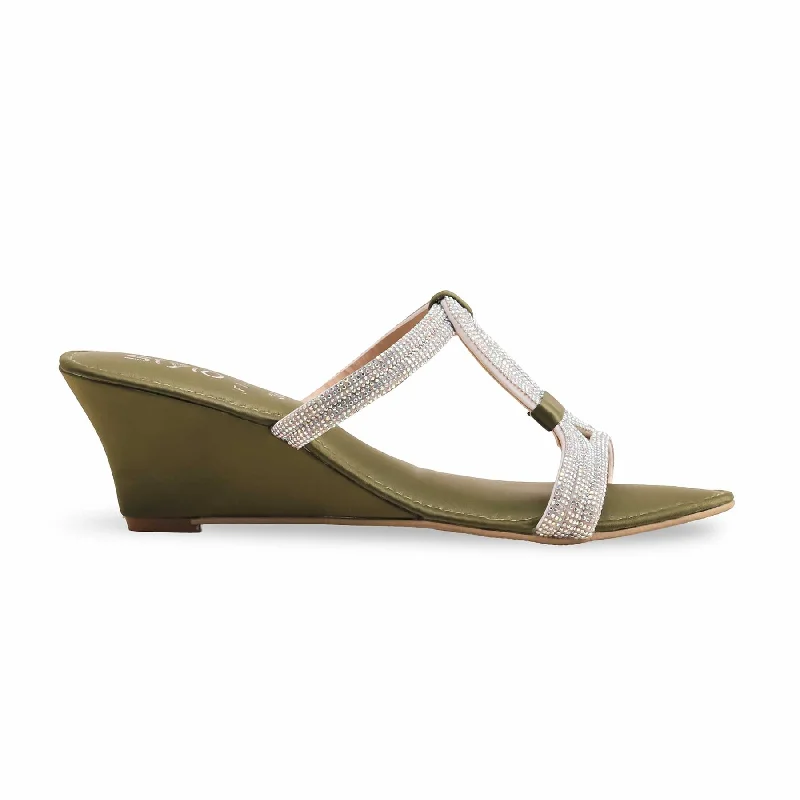 Men's slippers with a stretchy side panel for a better fit Olive Wedge Heel Slipper FN7914