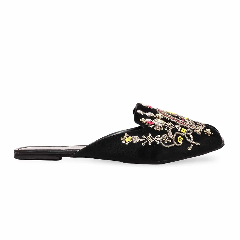 Men's slippers with a removable insole for cleaning Black Back Open Khusa EC8488