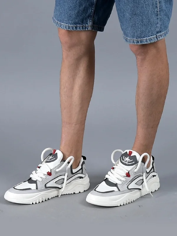 Men's casual shoes with a low - profile design Men Grey Colorblocked Mid Top Chunky Lace Up Sneaker Shoes|Feather Lite Casual Shoes|Mid Ankle Sneaker Shoes Men's casual shoes with a low - profile design Men Grey Colorblocked Mid Top Chunky Lace Up Sneaker Shoes|Feather Lite Casual Shoes|Mid Ankle Sneaker Shoes