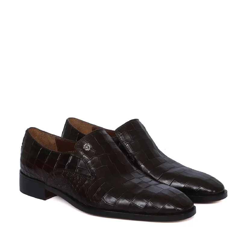 Men's loafers with a perforated leather upper for ventilation Men's loafers with a perforated leather upper for ventilation Men Italian Loafer with Dark Brown Deep Cut Croco Textured Leather Men's loafers with a perforated leather upper for ventilation Men's loafers with a perforated leather upper for ventilation Men Italian Loafer with Dark Brown Deep Cut Croco Textured Leather