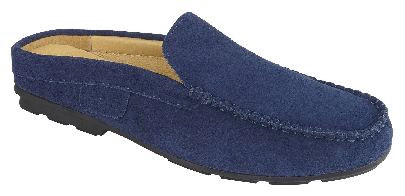Men's slippers with a Velcro closure for easy on and off STEPH - BLUE SUEDE