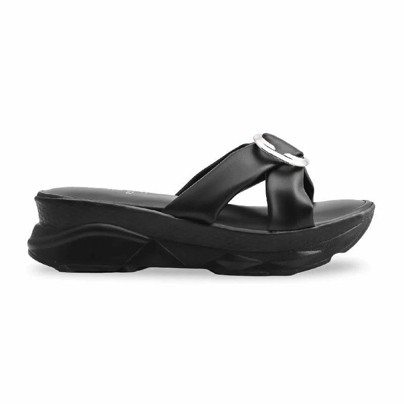 Leather men's slippers with a mule style Black Platform Slipper PU0500