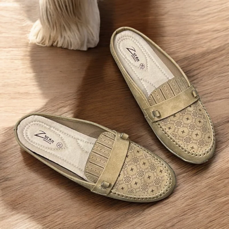 Men's slippers in a warm color like red or brown Beige half shoes