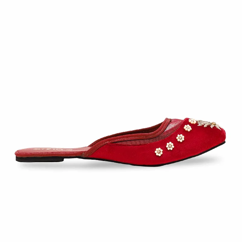Men's plush slippers with a faux fur lining Maroon Back Open Khusa EC8489