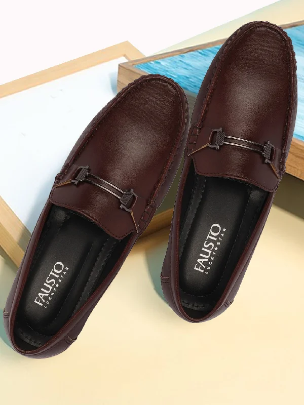 Men's casual shoes with a thick sole for added height Basics Men Brown Horsebit Buckle Premium Slip On Casual Loafers and Moccasin Shoes Men's casual shoes with a thick sole for added height Basics Men Brown Horsebit Buckle Premium Slip On Casual Loafers and Moccasin Shoes
