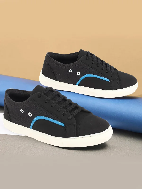 Men's casual shoes with a geometric pattern Men Black Colorblocked Upper Denim Strip Design Comfort Lace Up Canvas Sneakers Shoes Men's casual shoes with a geometric pattern Men Black Colorblocked Upper Denim Strip Design Comfort Lace Up Canvas Sneakers Shoes