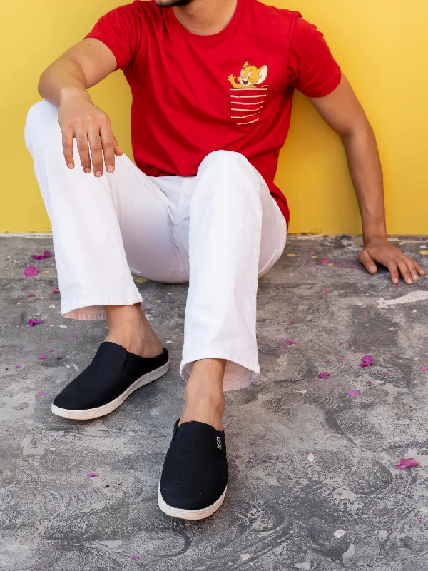 Men's casual shoes with a low - profile design Men Black Casual Back Open Canvas Stylish Slip On Shoes Men's casual shoes with a low - profile design Men Black Casual Back Open Canvas Stylish Slip On Shoes