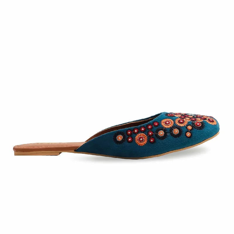 Men's slippers with a decorative pom - pom or tassel Seagreen  Fancy Back Open EC8543