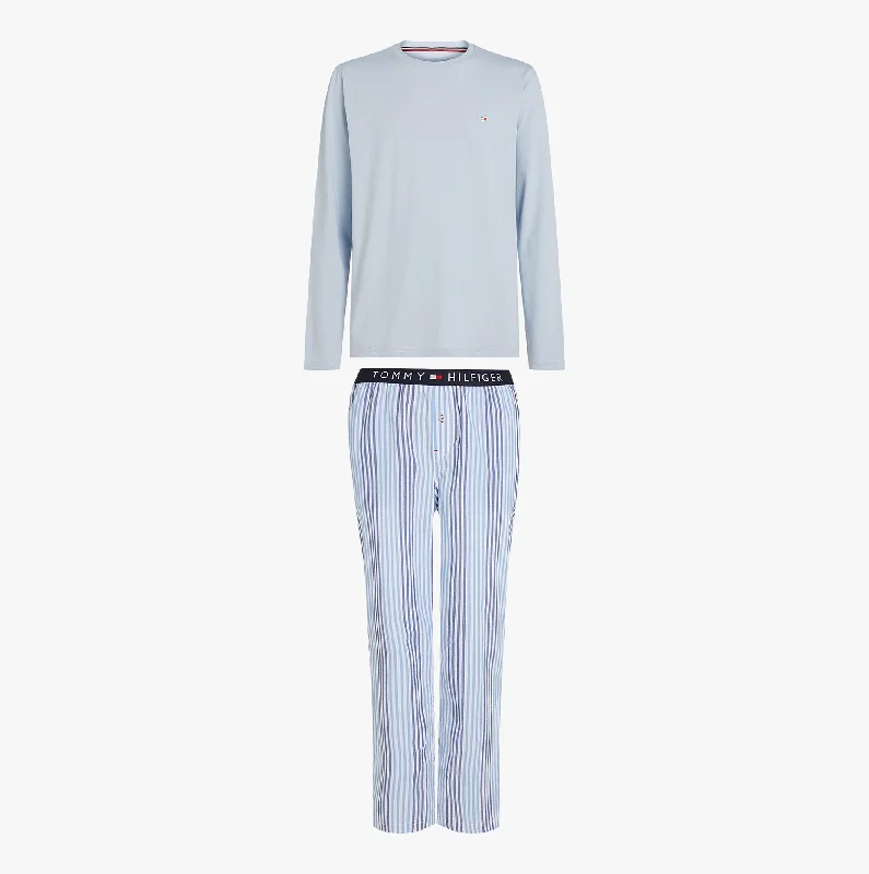 Slipper - boot style men's slippers for cold feet Tommy Hilfiger TH ORIGINAL Mens Long Sleeve Pyjama Set Breezy Blue / Twill Stripes