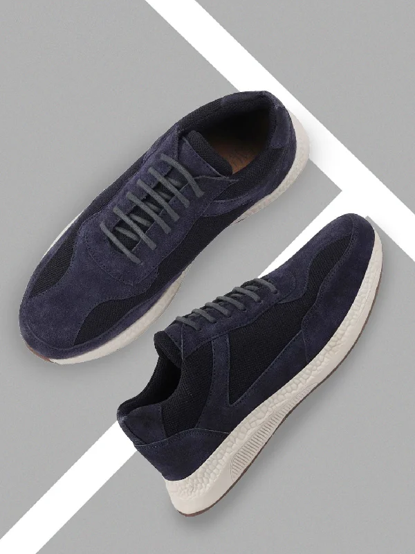 Men's casual shoes with a sporty look and feel Men Navy Blue Suede Leather Lace Up Casual Sneaker Shoes Men's casual shoes with a sporty look and feel Men Navy Blue Suede Leather Lace Up Casual Sneaker Shoes