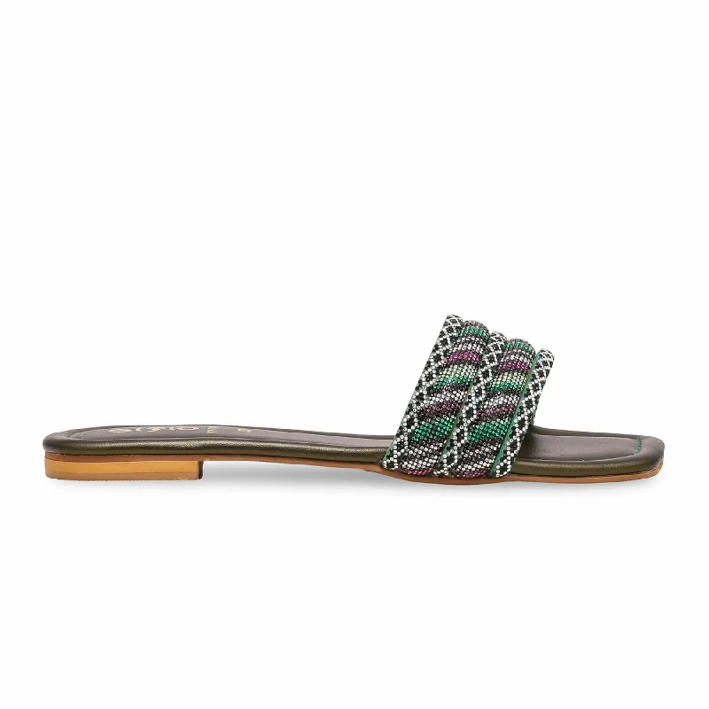 Men's slippers with a breathable fabric upper Olive Fancy Slipper FN7892