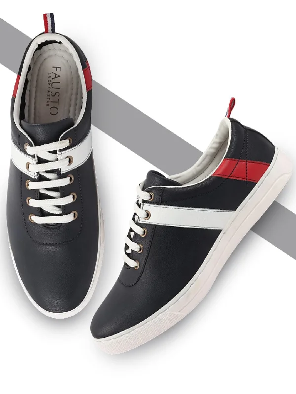 Men's casual shoes with a logo patch on the tongue Men Navy Blue/White Stylish Lace Up Sneakers Men's casual shoes with a logo patch on the tongue Men Navy Blue/White Stylish Lace Up Sneakers