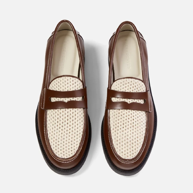 Men's leather loafers with a penny slot Men's leather loafers with a penny slot Wilde Chestnut + White Rattan Penny Loafer - Men's Men's leather loafers with a penny slot Men's leather loafers with a penny slot Wilde Chestnut + White Rattan Penny Loafer - Men's