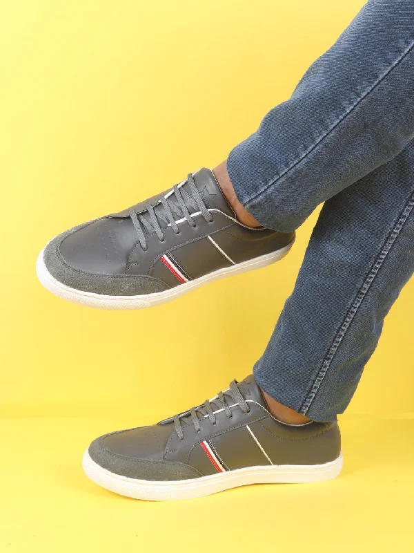 Men's casual shoes with a floral print for a unique style Men Grey Striped Lace Up Perforation Low Ankle Sneaker Shoes|Memory Cushion|Classic Shoe|Low Top Men's casual shoes with a floral print for a unique style Men Grey Striped Lace Up Perforation Low Ankle Sneaker Shoes|Memory Cushion|Classic Shoe|Low Top