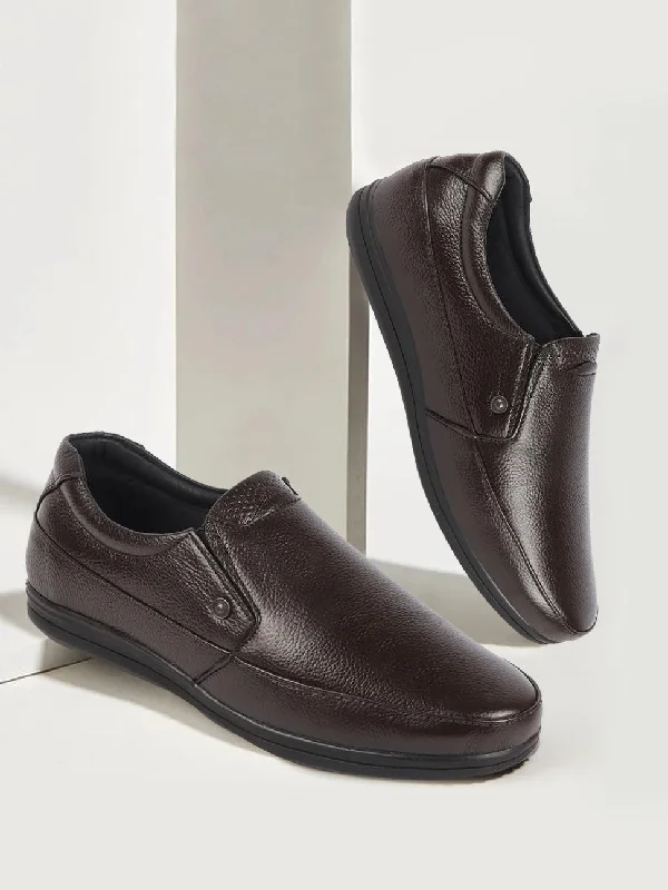 Men's casual shoes with a soft insole for cushioning Men Brown Formal Office Genuine Leather Slip On Shoes