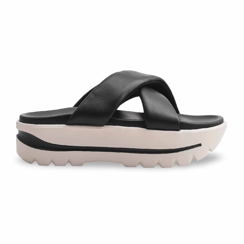 Leather men's slippers with a mule style Black Formal Slipper PU0372