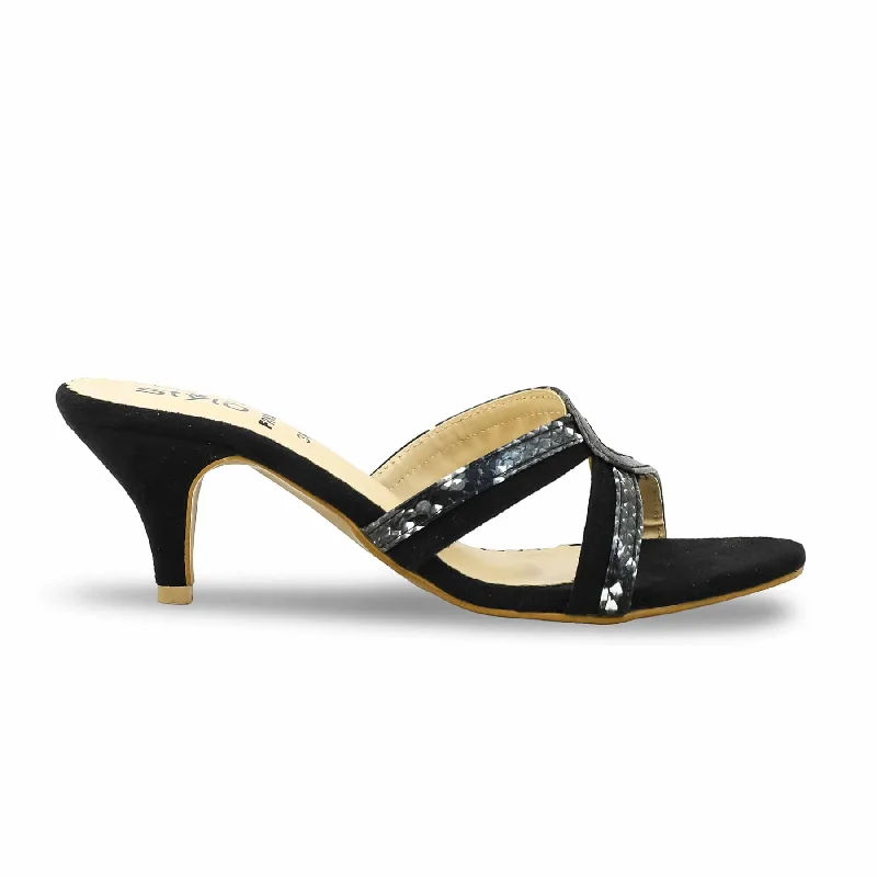 Men's slippers with a breathable fabric upper Black Stiletto Heel Slipper FR8306