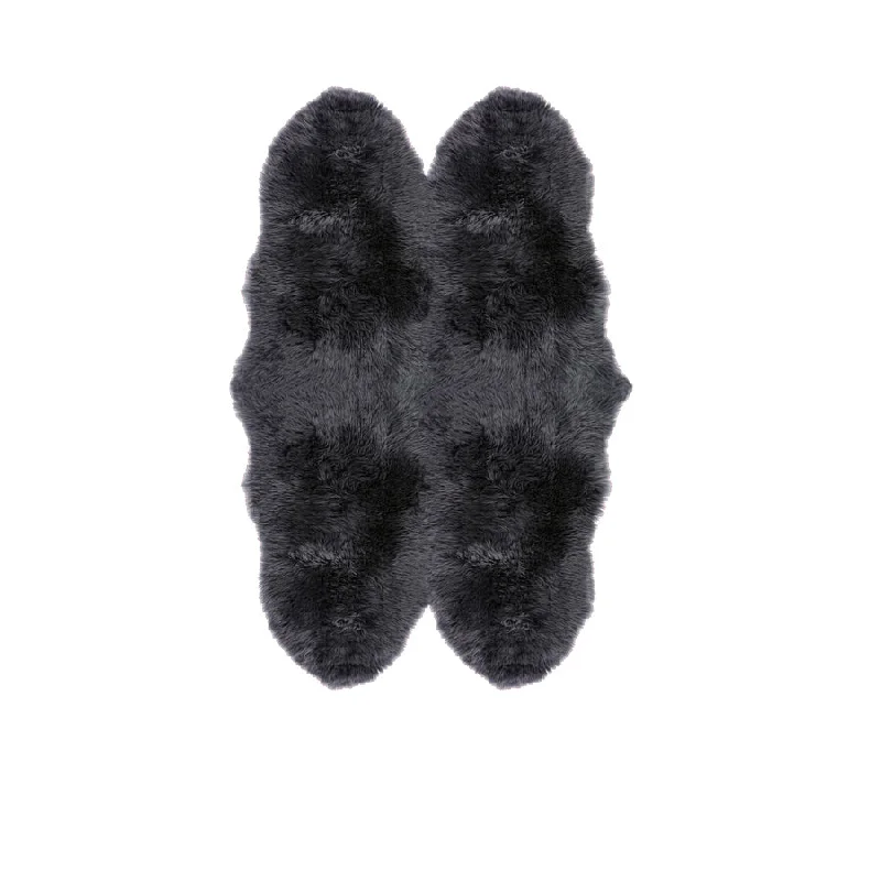 Leather men's slippers with a mule style Quadruple Sheepskin Rug Colour Teak