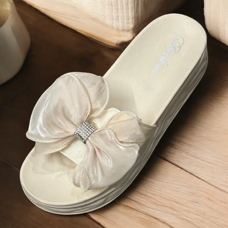 Men's slippers with a rubber sole for outdoor use Beige bow slipper