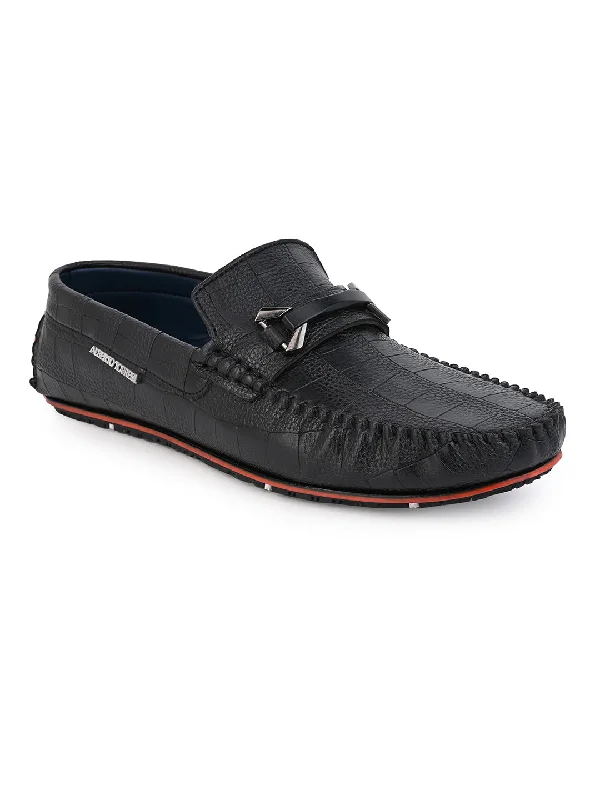Men's casual shoes with a floral print for a unique style Alberto Torresi Blue Round Toe Loafers With Metal Accent Men's casual shoes with a floral print for a unique style Alberto Torresi Blue Round Toe Loafers With Metal Accent