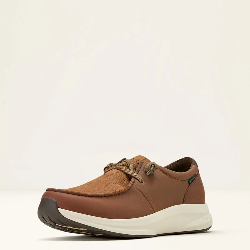 Men's casual shoes with a metallic trim Ariat Men's Buckeye H20 Waterproof Shoe in Reliable Brown & Tan Woven Emboss Men's casual shoes with a metallic trim Ariat Men's Buckeye H20 Waterproof Shoe in Reliable Brown & Tan Woven Emboss