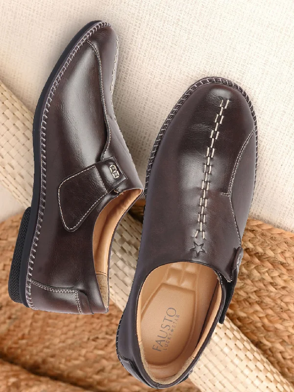 Men's casual shoes with a sporty look and feel Men Brown Casual Cap Toe Hand Stitched Sandal Style Slip On Shoes Men's casual shoes with a sporty look and feel Men Brown Casual Cap Toe Hand Stitched Sandal Style Slip On Shoes