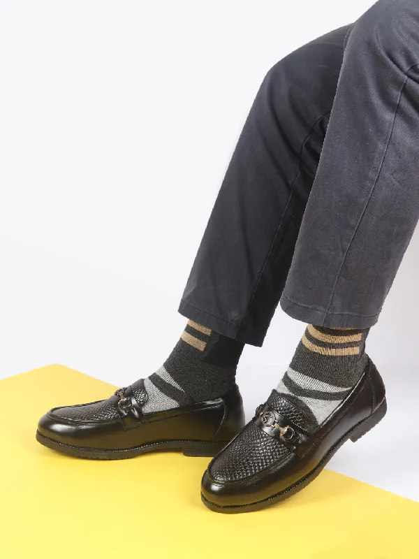 Men's casual shoes with a logo patch on the tongue Men Black Wedding Party Embossed Design Genuine Leather Buckle Slip On Loafer Shoes
