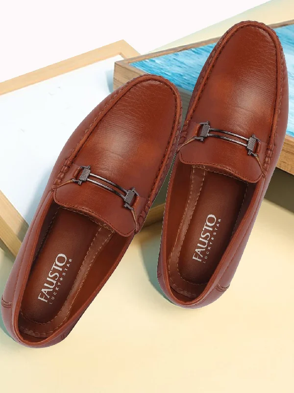 Men's casual shoes with a metallic trim Basics Men Tan Horsebit Buckle Premium Slip On Casual Loafers and Moccasin Shoes Men's casual shoes with a metallic trim Basics Men Tan Horsebit Buckle Premium Slip On Casual Loafers and Moccasin Shoes