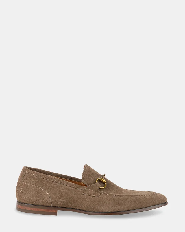 Men's leather loafers with a penny slot Men's leather loafers with a penny slot BRAAVE TAUPE SUEDE