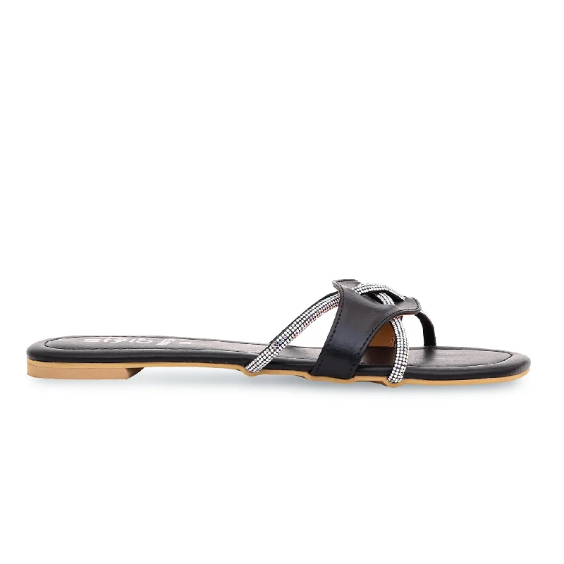 Men's slippers in a warm color like red or brown Black Formal Slipper FR8125