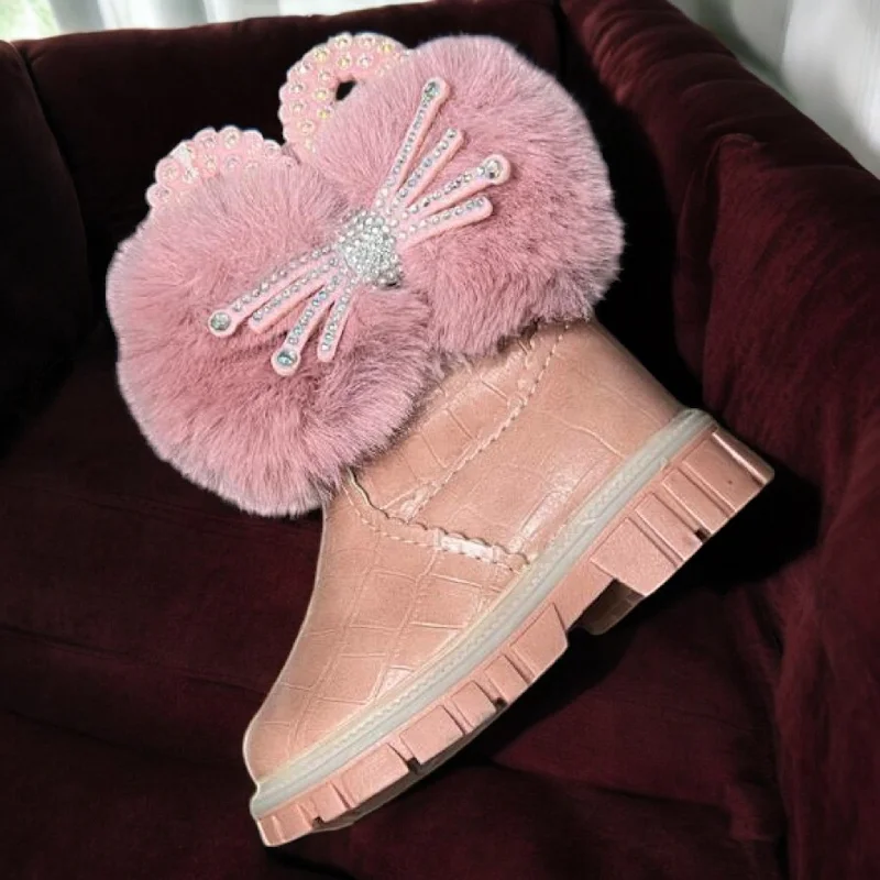 Men's slippers with a decorative pom - pom or tassel Kids pink long fur