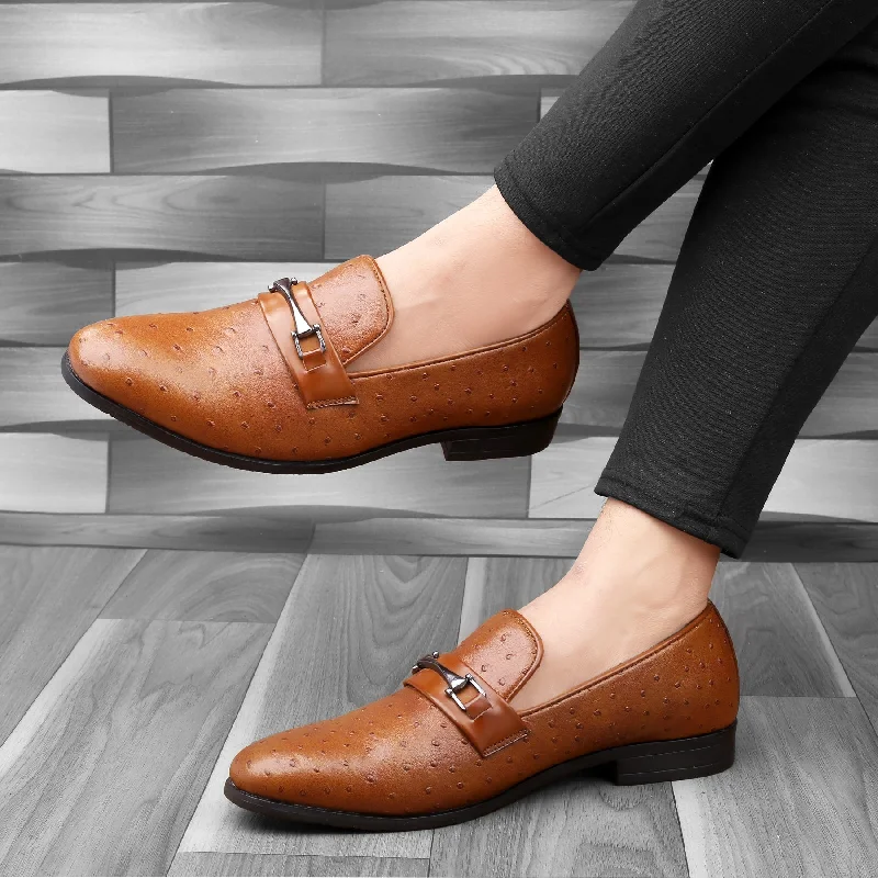 Men's casual shoes with a thick sole for added height Bacca Bucci OSTRICH Party Textured Loafers | Wedding Dress Formal Slip-on Shoes