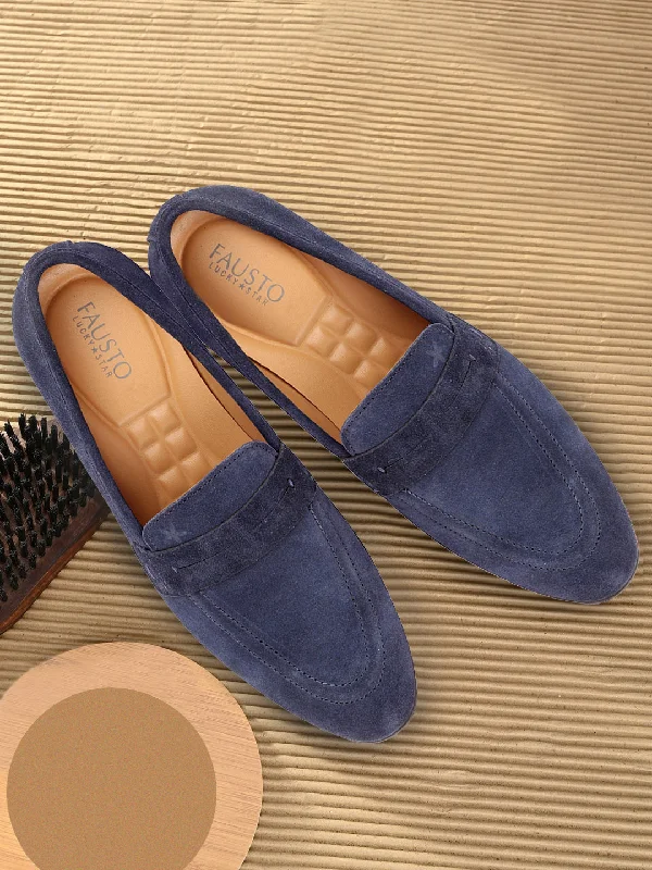 Men's casual shoes with a padded heel for comfort Men Navy Blue Suede Leather Outdoor Penny Loafer Shoes Men's casual shoes with a padded heel for comfort Men Navy Blue Suede Leather Outdoor Penny Loafer Shoes