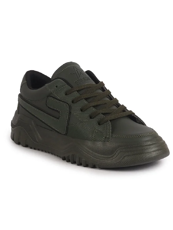 Men's casual shoes with a logo patch on the tongue Men Olive Low Top Chunky Lace-Up Sneaker Shoes|Low Ankle Casual Shoes|All Day Comfortable Sneakers Men's casual shoes with a logo patch on the tongue Men Olive Low Top Chunky Lace-Up Sneaker Shoes|Low Ankle Casual Shoes|All Day Comfortable Sneakers