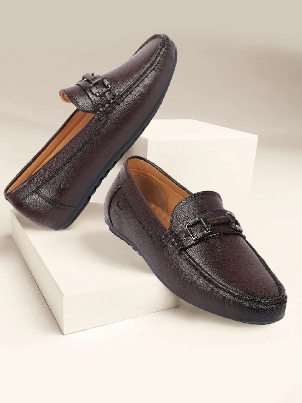 Men's casual shoes with a metallic trim Men Brown Textured Design Horsebit Buckle Casual Classic Slip On Moccasins and Loafers Men's casual shoes with a metallic trim Men Brown Textured Design Horsebit Buckle Casual Classic Slip On Moccasins and Loafers