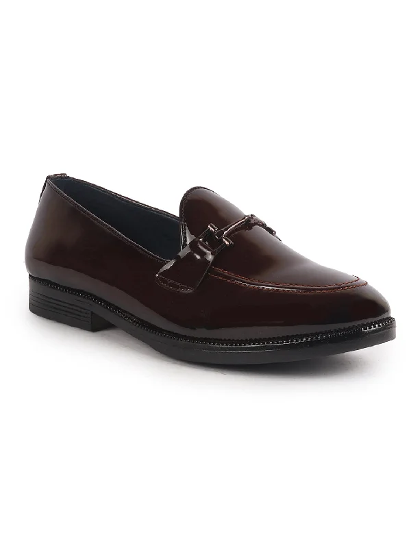Men's casual shoes with a logo patch on the tongue Men Tan Patent Leather Horsebit Buckle TPR welted Sole Ethnic Slip On Shoes|Party Shoe|Anti Skid Sole Men's casual shoes with a logo patch on the tongue Men Tan Patent Leather Horsebit Buckle TPR welted Sole Ethnic Slip On Shoes|Party Shoe|Anti Skid Sole