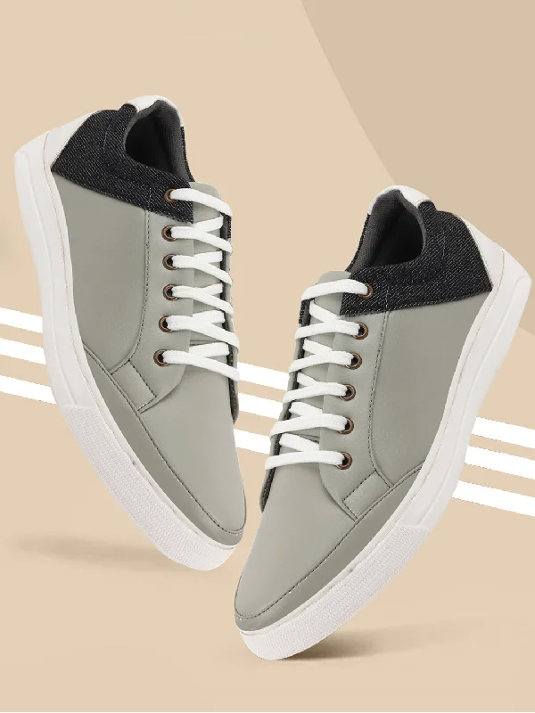 Men's casual shoes with a thick sole for added height Men Grey Classic Lace Up Sneakers Men's casual shoes with a thick sole for added height Men Grey Classic Lace Up Sneakers