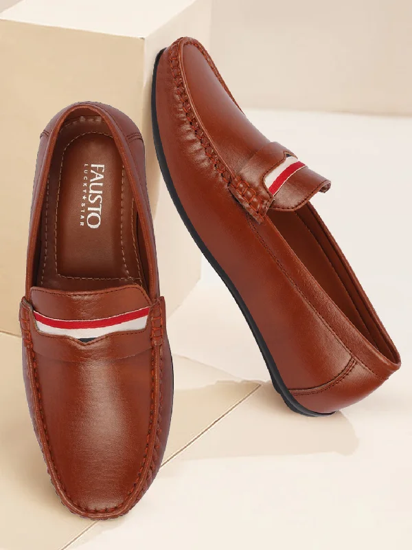 Men's casual shoes with a geometric pattern Basics Men Tan Colored Stripe Design Casual Slip On Loafers and Moccasin Shoes Men's casual shoes with a geometric pattern Basics Men Tan Colored Stripe Design Casual Slip On Loafers and Moccasin Shoes