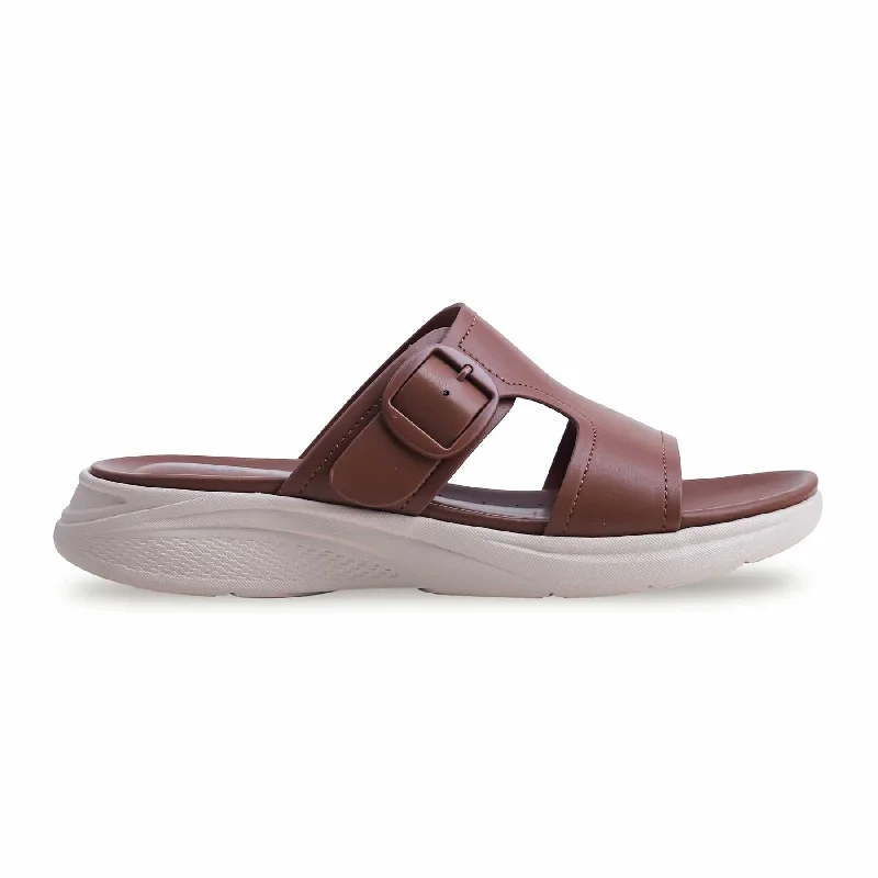Leather men's slippers with a mule style Brown Formal Slipper PU0366