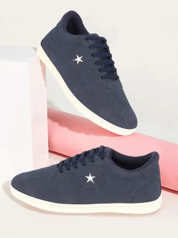 Men's casual shoes with a floral print for a unique style Men Navy Blue Classic Embroidery Star Upper Soft Suede Leather Lace Up Sneakers Shoes Men's casual shoes with a floral print for a unique style Men Navy Blue Classic Embroidery Star Upper Soft Suede Leather Lace Up Sneakers Shoes