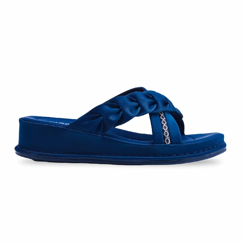 Men's slippers with a pointed toe for a stylish appearance Blue Platform Heel Slipper PU0521